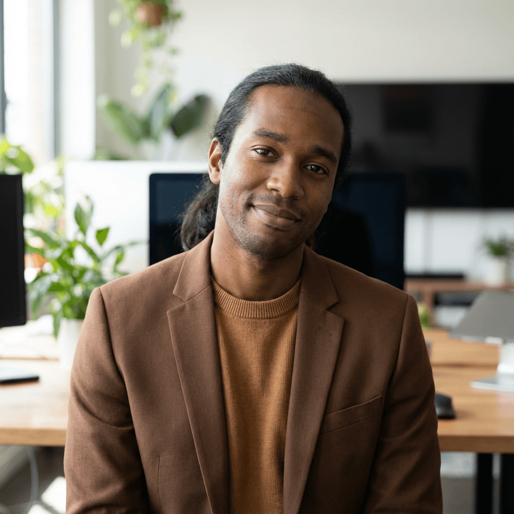 Male customer in his early 40s, Black, friendly and professional