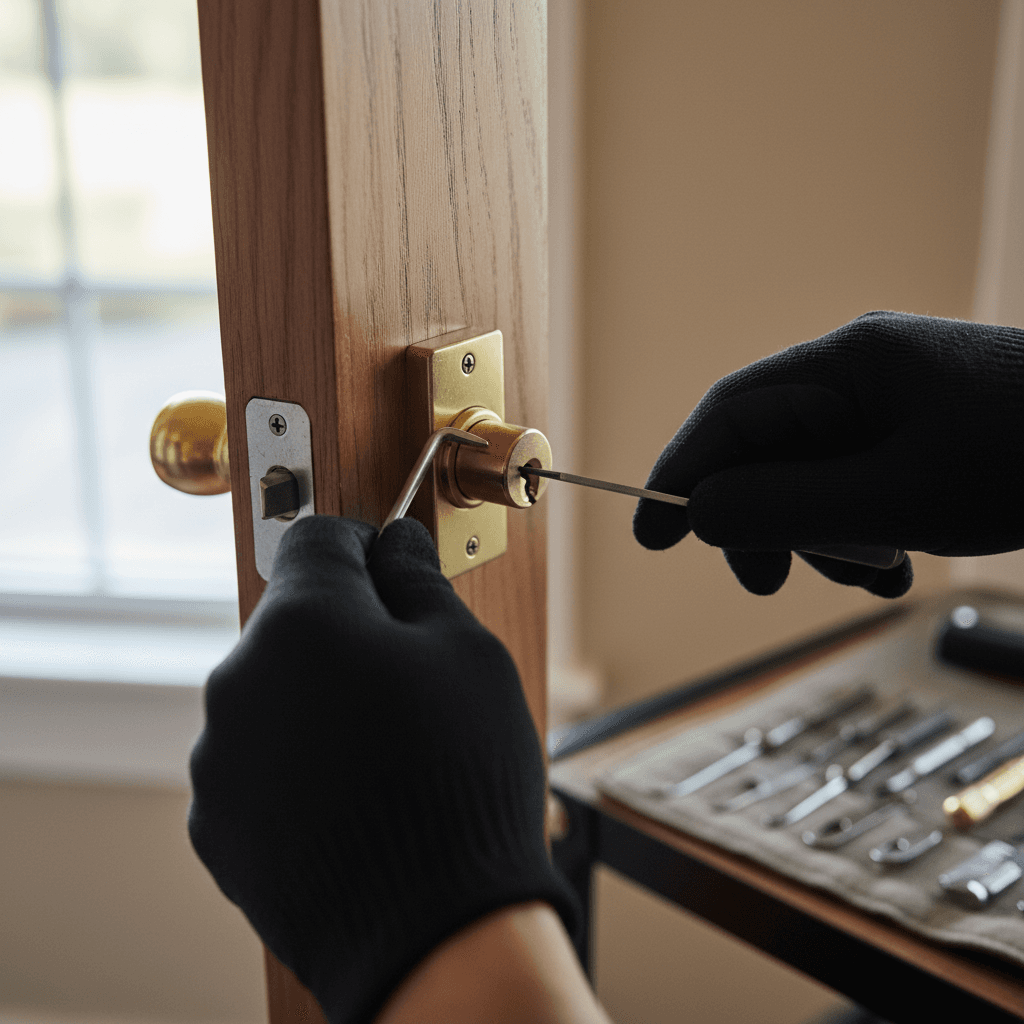 Modern deadbolt lock installed on a residential front door