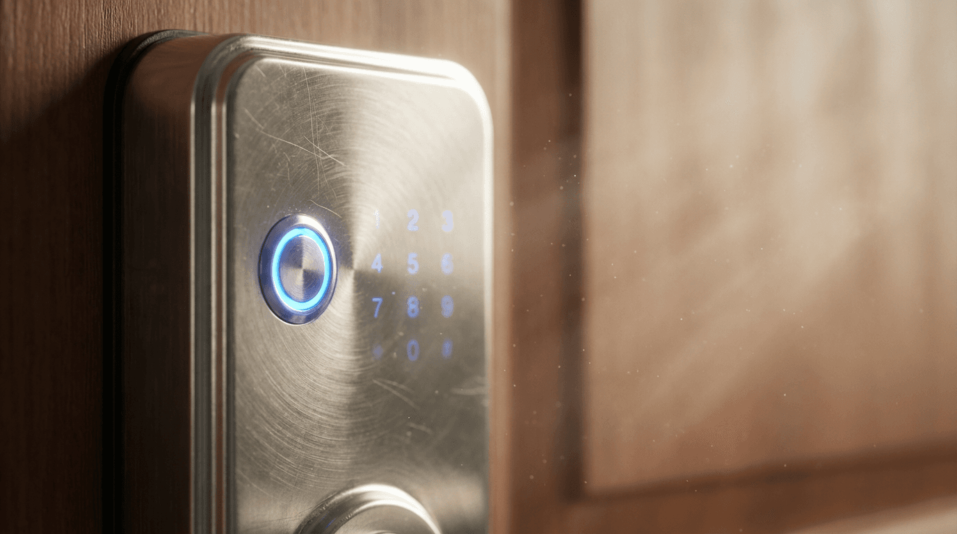 Keypad door lock on a commercial office door